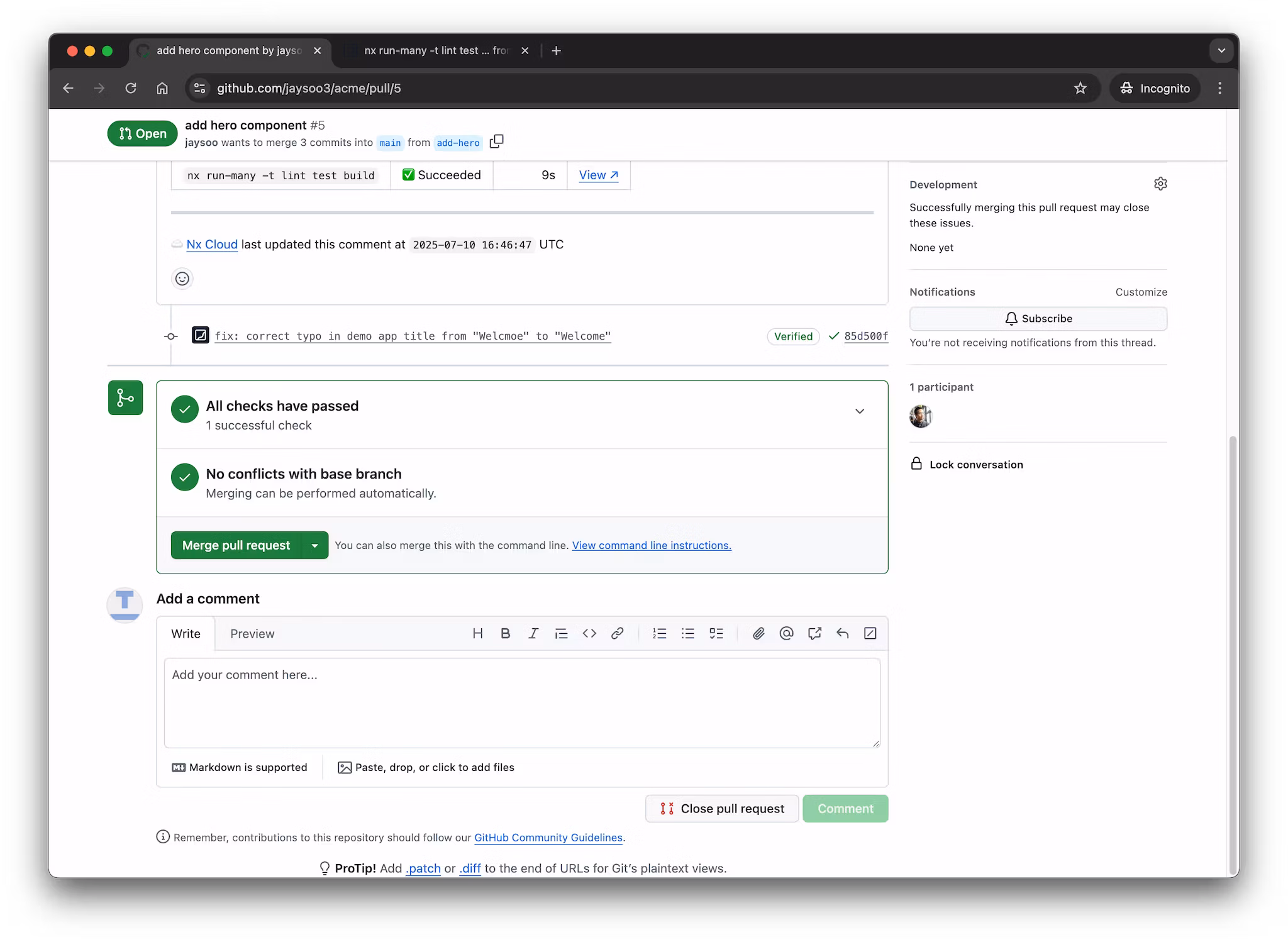 Pull request is green